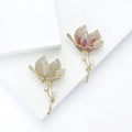 Pavé Magnolia Flower Stem Brooch Pink Clear Gold Styles view 2