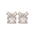 Crystal Butterfly and Square Drop Stud Earrings in Silver Tone view 5