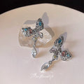 Silver Liquid Butterfly Earrings Multicolor Crystal Drop view 4