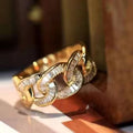 Baguette Clear Stone Chain-Link Wide Ring In Polished Gold Tone view 1