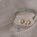 White Shell And Pave Crystal Four-Petal Flower Studs view 4