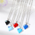 Silver Tone Puffy Heart Evil Eye Pendant Necklaces in Five Colors view 1