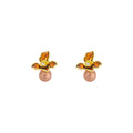 Brown Enamel Flower and Pearl Look Gold Tone Stud Earrings view 5