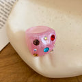 Chunky Resin Rhinestone Studded Square Cocktail Rings view 6