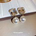 Square Crystal Pearl Drop Stud Earrings For Women Jewelry view 4