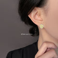 Gold Square Pastel Enamel Cross Crystal Stud Earrings view 2
