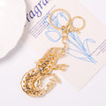 Gold Rhinestone Lobster Keychain Metal Crayfish Charm Ring view 4