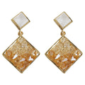 Gold Tone Orange Chip Filled Square Drop Stud Earrings view 5