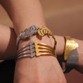 Two-Tone Stainless Steel Wide Geometric Hinge Cuff Bangles view 4