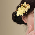 Fabric Flower Pearl Duckbill Hair Clips Pink Cream Two Colors view 3