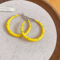 Yellow Enamel Blue Dot Hoop Earrings in Three Sizes view 7