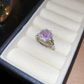 Silver Pink Zircon Open Rings Flower Halo Dual Stone view 6