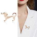 Matte Dachshund Dog Brooch Black Gold Green Crystal Eye view 3