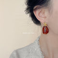 Amber Resin Irregular Drop Earrings Gold Molten Stud Tops view 2