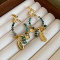Green Beaded Hoop Charm Clip Earrings with Distinctive Textured Details view 6