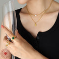 Double Layer Gold Pearl Oval Hand Made Tag Pendant Necklace view 3