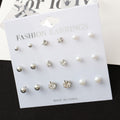 Nine Pair Pearl Look Ball and Clear Stud Earring Cards view 3