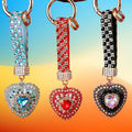 Layered Mermaid Crystal Heart Keychains with Strap and Plain Options view 1