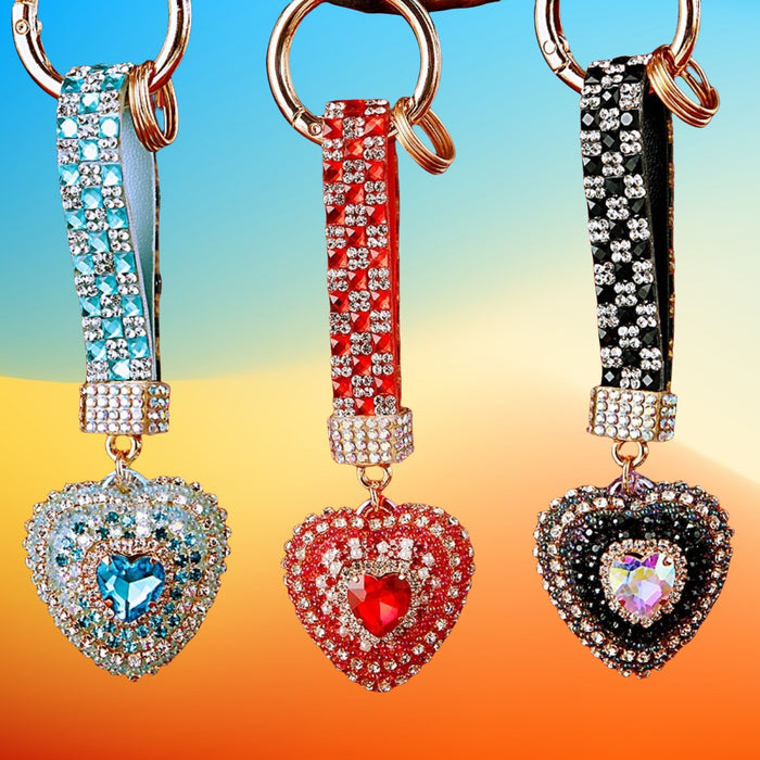 Layered Mermaid Crystal Heart Keychains with Strap and Plain Options