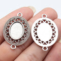 Mixed Finish Metal Double Loop Oval Bezel Connector For Jewelry Making view 1
