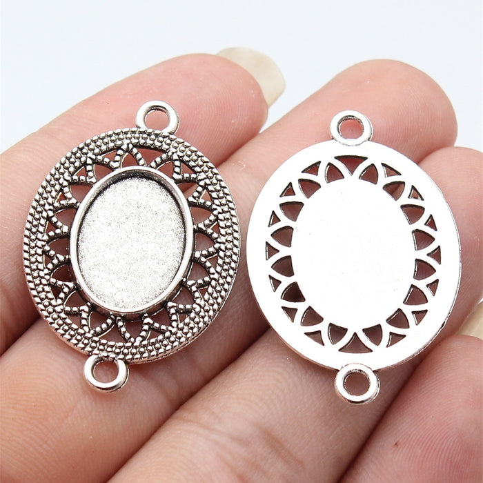 Mixed Finish Metal Double Loop Oval Bezel Connector For Jewelry Making