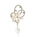 Double Heart Floral Brooch With Shell Flowers and Pearl Drop view 5
