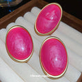 Pink Resin Oval Stud Earrings and Matching Gold Ring view 4