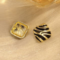 Black Gold Tone Zebra Pattern Statement Stud Earrings view 3