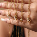 Dual Cross Pendant Necklace Zircon Accents Gold Or Steel view 2