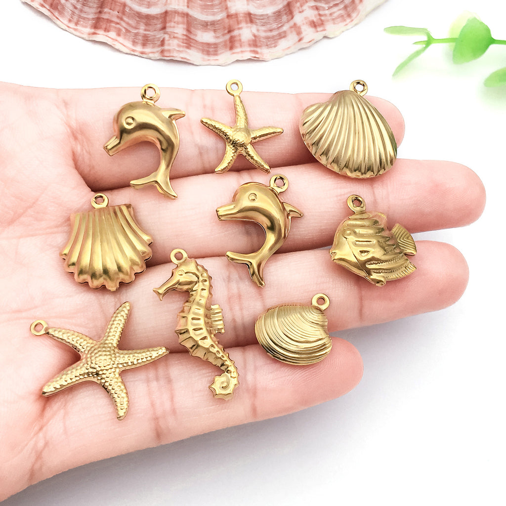 Stainless Steel Seahorse Dolphin Starfish Shell ocean charm pendants for DIY bracelets