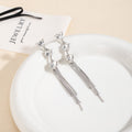 Heart Crystal Look Silver Extra Long Chain Tassel Earrings view 2