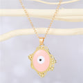 Gold Tone Ornate Oval Evil Eye Pendant Necklaces in Six Colors view 8
