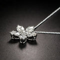 Five Petal Flower Clear CZ Pendant Necklace Silver Tone Chain view 2