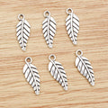 Slender Engraved Leaf Charms in Antique Silver for Jewelry Making view 2