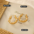Textured C-Hoop Earrings Faux Pearl Zircon Gold Steel view 2