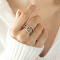 Interlocking Double Loop Open Ring Gold And Steel Tone view 6