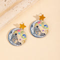 Astronaut Planet Scene Round Statement Stud Earrings view 6