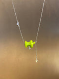 Bright Green Apple Pendant Silver Tone Chain Necklace view 6