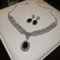 Silver Black Oval Crystal Choker Necklace Earring Set view 6