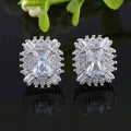 Silver Tone Emerald Cut Crystal Cluster Stud Earrings view 2