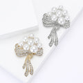 Pearl-Like Flower Bouquet and Crystal Bow Brooch in Two Finishes view 1