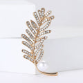 Crystal Leaf Branch Brooch with Pearl Accent in Two Tones view 2