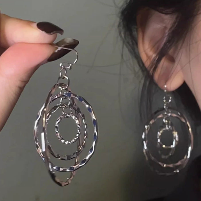 Textured Concentric Circle Drop Hook Earrings in Two Metal Tones