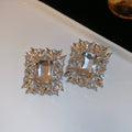 Clear Rectangle Crystal Halo Earrings And Five Row Pearl Like Necklace view 6
