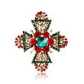 Red Gold Tone Cross Geometric Crystal Two Designs Metal Brooch Pin view 1