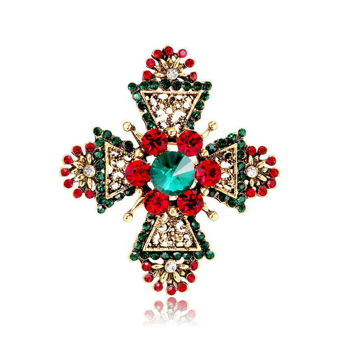 Red Gold Tone Cross Geometric Crystal Two Designs Metal Brooch Pin