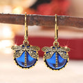 Antique Gold Dragonfly Round Cabochon Drop Earrings 5 Colors view 2