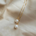 Gold Tone Threader Earrings White Pearl Drop Charms view 5