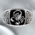 Black Enamel Scorpion Signet Ring In Gold And Silver Tones view 3