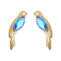 Gold Tone Blue Marquise Crystal Bird Stud Earrings view 5